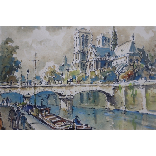 403 - Original Signed Watercolour of Notre Dame Paris in Framed and Glazed Mount (14