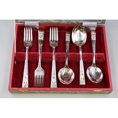 406 - Mid Century Community Plate 13 Piece Dessert Spoon Set in Velvet Lined Case