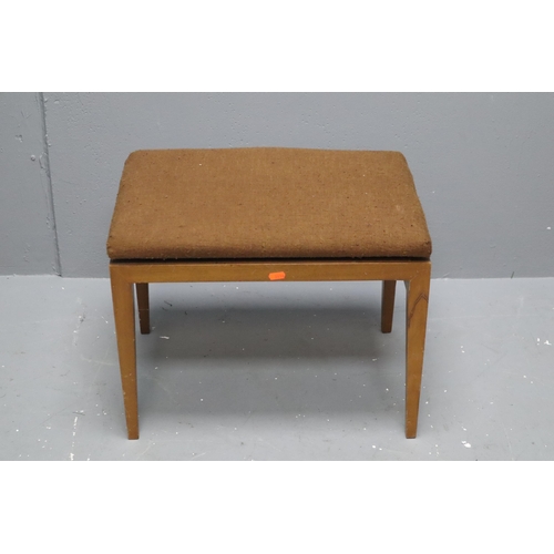 621 - A Retro 1960's/70's Teak Framed Brown Fabric Covered Footstool, Approx 43cm Tall