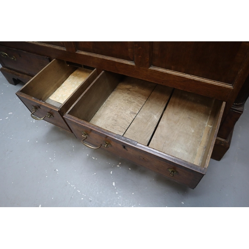 624 - Antique dark wooden large chest with three bottom drawers, missing two handles (36