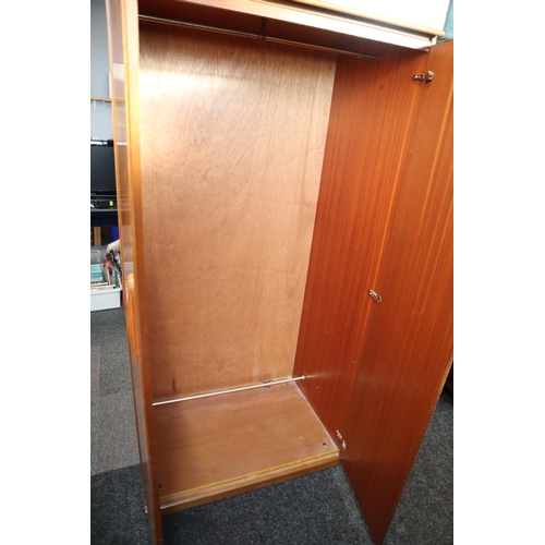 661 - Teak vintage wardrobe with overhead cupboard and two rails (80