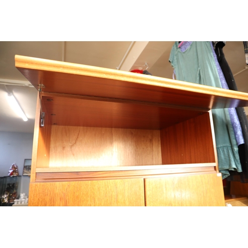 661 - Teak vintage wardrobe with overhead cupboard and two rails (80