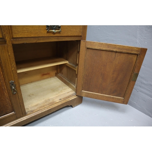 678 - Vintage oak dresser with 2 drawers and 2 cupboards with shelves upper section with glass doors and 4... 