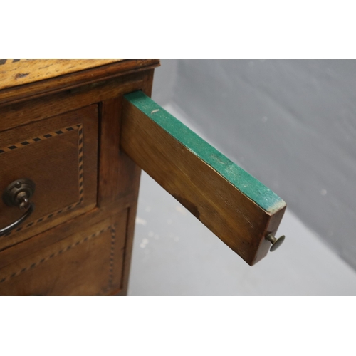 682 - Vintage writing bureau in light oak with three drawers and drop down writing desk (37