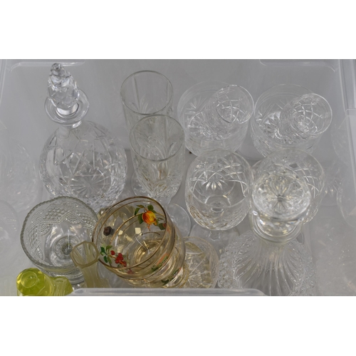 802 - Mixed selection of glassware to include crystal decanters and wine glasses plus other glassware item... 