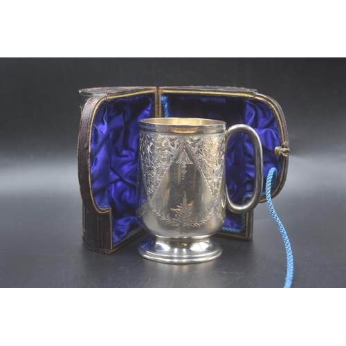 5 - Victorian Hallmarked Birmingham Silver Tankard circa 1890 Complete Leather Case (108 grams)