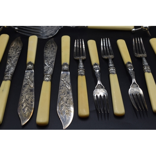 39 - Hallmarked Birmingham Silver Fish Knife and Fork Set with two Knife Rests (Total Weight 1kg)