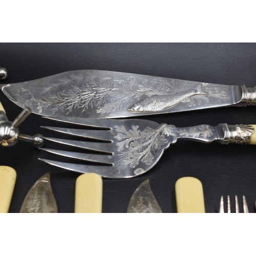 39 - Hallmarked Birmingham Silver Fish Knife and Fork Set with two Knife Rests (Total Weight 1kg)