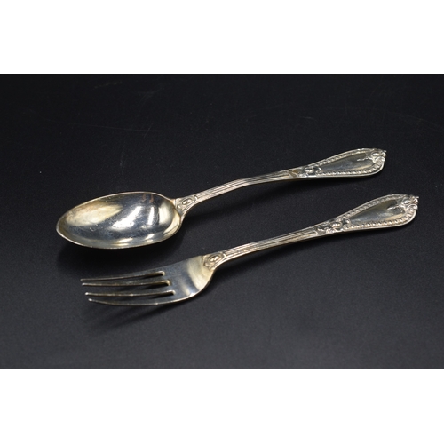 42 - London Hallmarked Silver Spoon and Fork Set in Presentation Box, circa 1861, Maker possibly George A... 