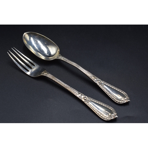 42 - London Hallmarked Silver Spoon and Fork Set in Presentation Box, circa 1861, Maker possibly George A... 