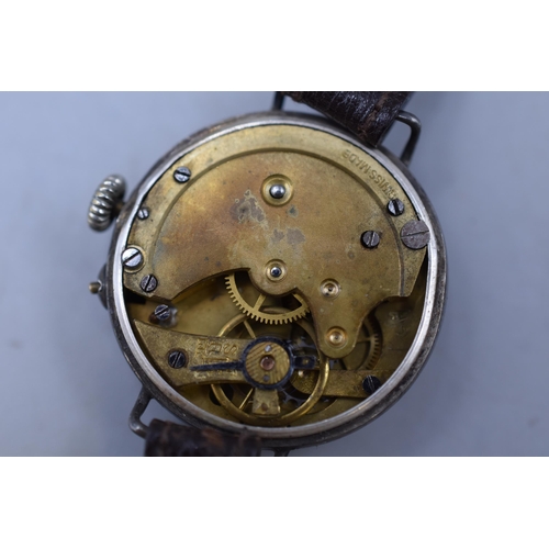 38 - A Hallmarked Imported London Silver Medana Watch With 32mm Face, Working. Circa 1919