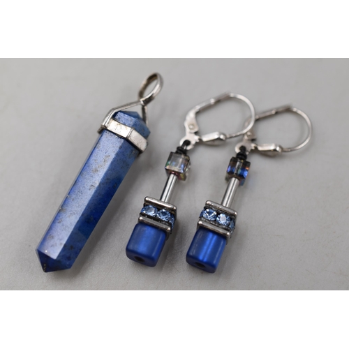 66 - A 925. Silver Lapis Lazuli Chakra Stone Pendant, With A Pair of 925. Silver Blue Stoned Earrings