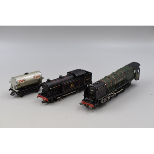 254 - Hornby and Meccano 00 Gauge Engines, Four Lengths of Curved Track and a Esso Tanker