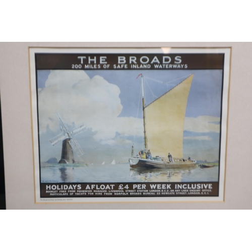 480 - Two Glazed 'The Broads' 1920's Style Nautical Prints, Approx 50cm x 60cm