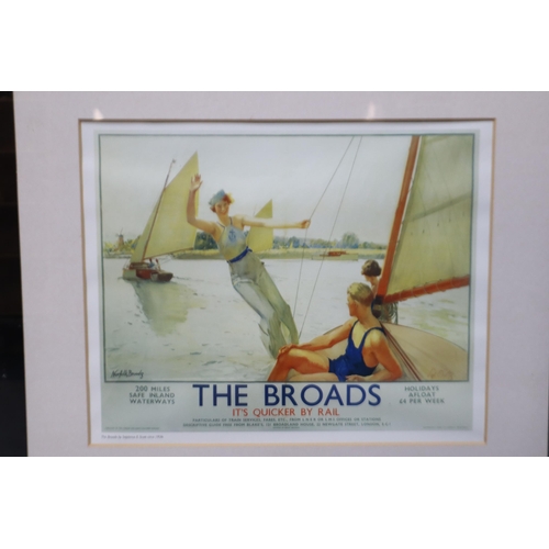 480 - Two Glazed 'The Broads' 1920's Style Nautical Prints, Approx 50cm x 60cm