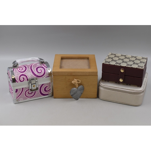 553 - A Brown GD Pattern Jewellery Box, A Pink Glitter Jewellery Chest with 2 Keys, Wooden Trinket Box wit... 