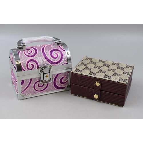 553 - A Brown GD Pattern Jewellery Box, A Pink Glitter Jewellery Chest with 2 Keys, Wooden Trinket Box wit... 