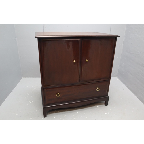 674 - Dark wooden vintage tv unit with slide curved opening front and bottom drawer (37