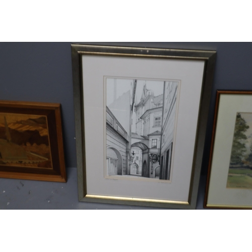 868 - Selection of Framed and Glazed Pictures to Include John Pickles Original Prague Scene in Pencil, 198... 