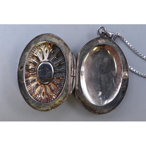 36 - Silver 925 Amber Stoned Locket Pendant Necklace