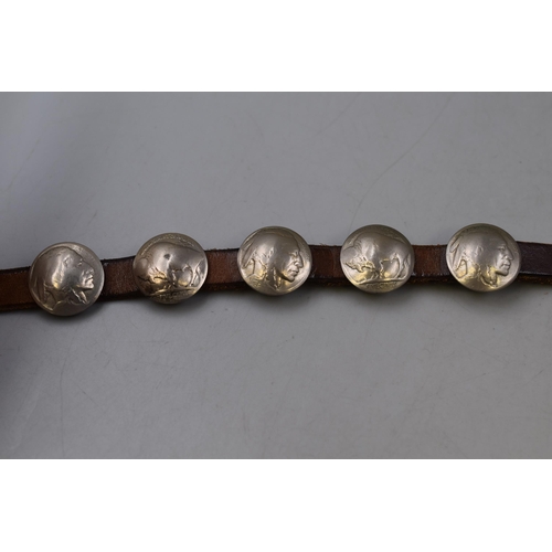 44 - A Leather Bracelet Decorated With Five USA Buffalo Nickels