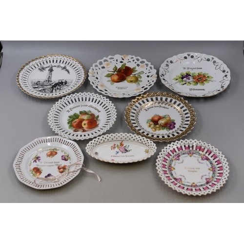 441 - Selection 8 Ribbon Plates depicting Seaside Towns including Douglas, Brighton, Margate and More