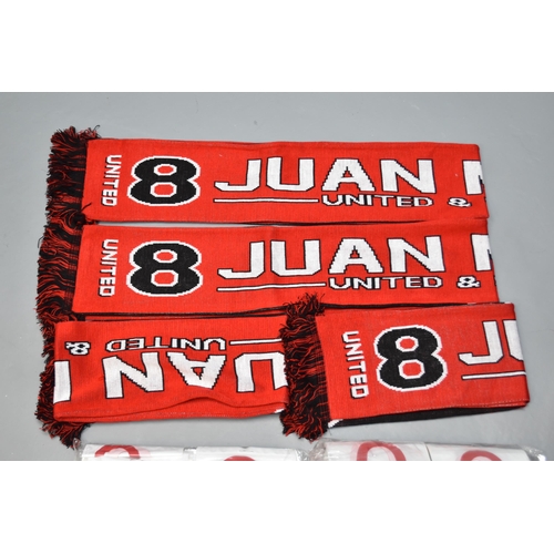 802 - A Large Selection of Manchester United Face Masks, With Four Manchester United Scarves