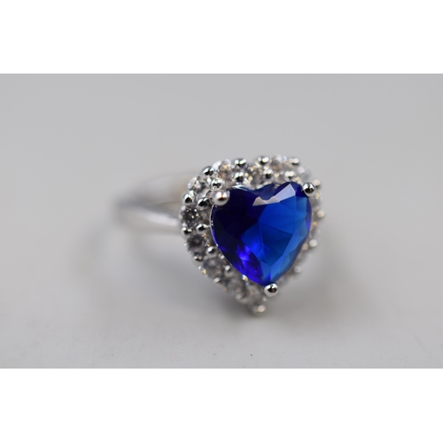 18 - Blue and Clear Stoned 18KGP Ring Complete with Presentation Box