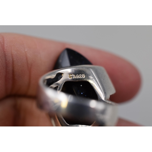 29 - A 925. Silver Blue Sandstone Stoned Ring, In Presentation Box. Size M