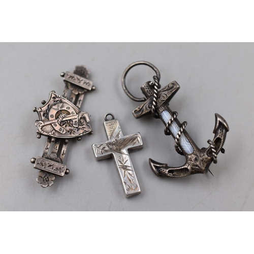 57 - Three Vintage Pieces of Hallmarked Silver To Include Hallmarked Birmingham Silver Etched Cross Penda... 