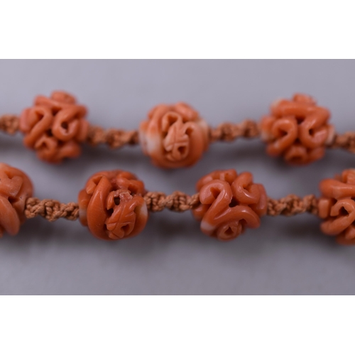 79 - Vintage Chinese Hand Carved Coral Necklace