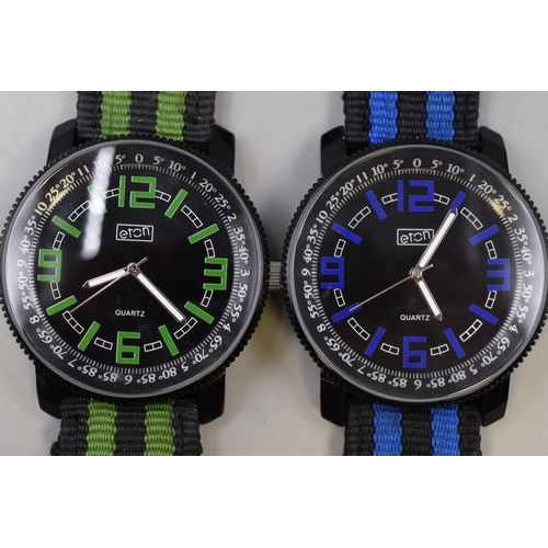 87 - Two eton Quartz Large Faced Watches with Fabric Straps (Working)