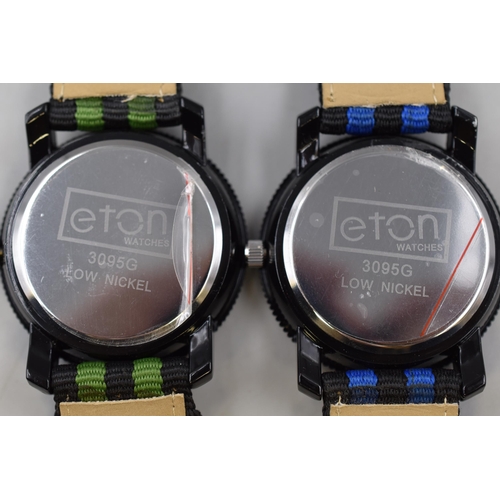 87 - Two eton Quartz Large Faced Watches with Fabric Straps (Working)