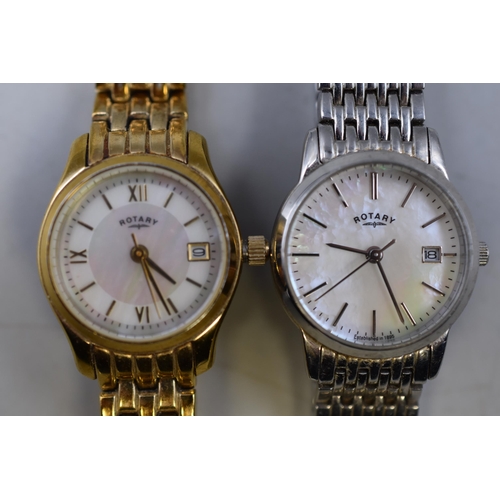 104 - Two Ladies Rotary Mother of Pearl Dial Day/Time Watches (Silver and Gold Tone), Working