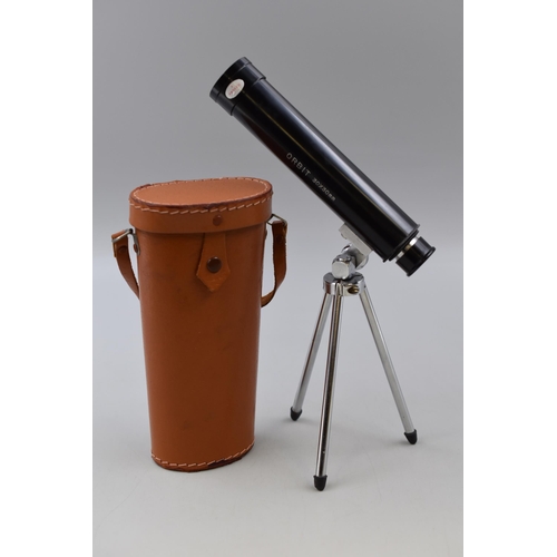 240 - An Orbit 30mm x 30mm Spotting Scope On Tripod, With Leather Case