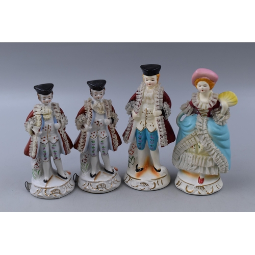 255 - Four Ceramic Lace Figures with two Containing Tape Measures