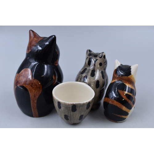 268 - Three Quail Cat Figures (Cecily, Splodge and a Egg Cup)