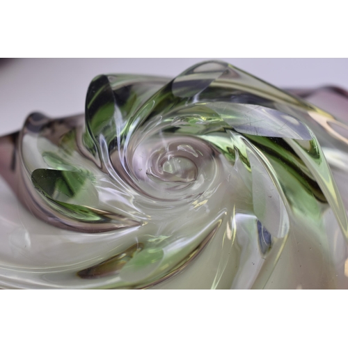 278 - Two Pieces of Murano Style Art Glass To Include Green and Smokey Glass Swirl Bowl (AF), And Aubergin... 