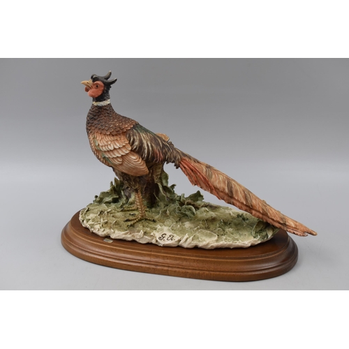 279 - A Capodimonte Pheasant Figure on Wooden Base, Approx 22cm Tall