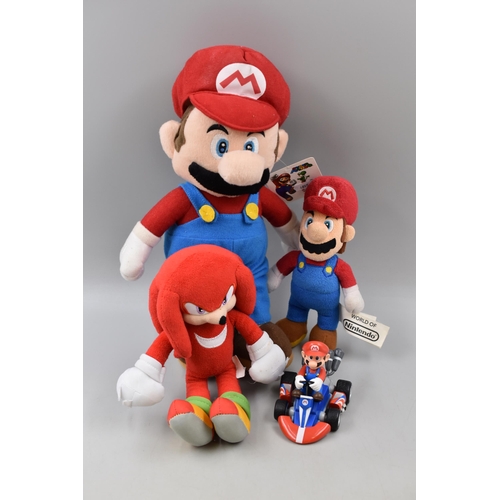 565 - Three Mario Items (Mario Kart, And Two Soft Toys), With Knuckles Soft Toy