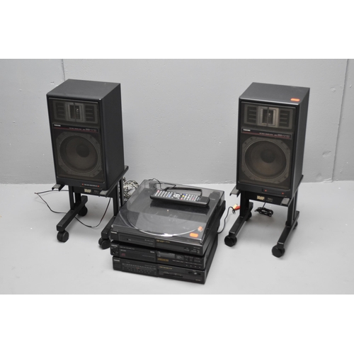 566 - Toshiba separates stereo system automatic turntable SR-3617, CD player model XR-9217, stereo tuner S... 