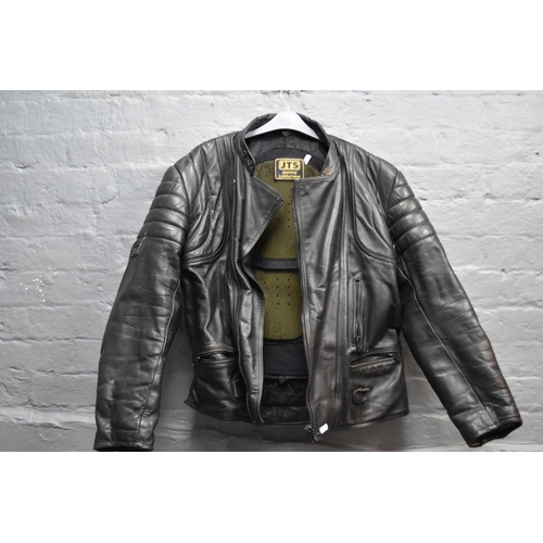 584 - A Leather JTS Motorcycle Jacket (Size 50), With A Pair of Leather Motorcycle Trousers (Size L)