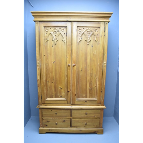 644 - Large double three piece wardrobe with double doors and four base drawers (82