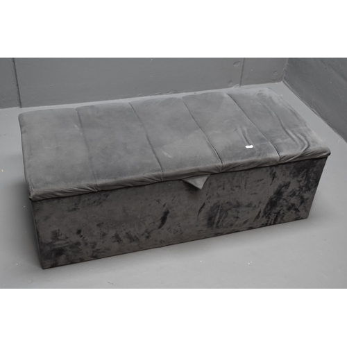 588 - A Modern Contemporary Grey Velour Covered Bedding/Storage Box. Approx 37cm x 105cm x 35cm