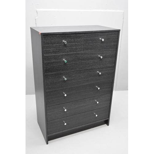 590 - Nice Quality Modern Seven Drawer Black Ash Chest of Drawers Dressed with Chrome Metal Handles and Sm... 