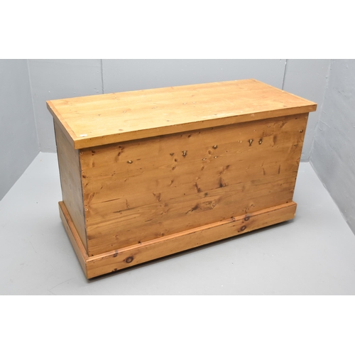 591 - Vintage hard wooden chest with casters (27