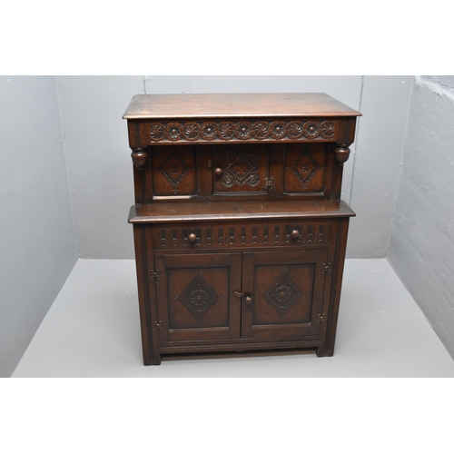 595 - Antique carved oak sideboard court cupboard (44