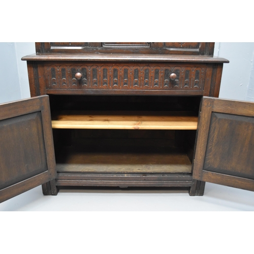 595 - Antique carved oak sideboard court cupboard (44