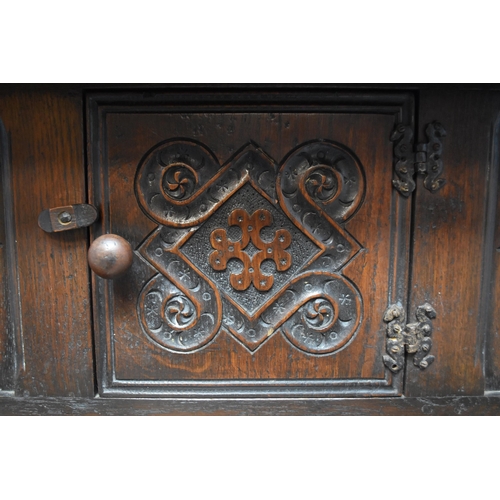 595 - Antique carved oak sideboard court cupboard (44