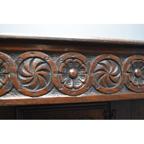 595 - Antique carved oak sideboard court cupboard (44